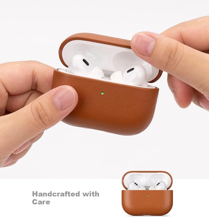 LOPIE Leather Case for AirPods Pro 2nd Generation - Handmade AirPods Pro 2 Case Cover with Lanyard - Made of Full Grain Leather - Drop Protection Hard Shell Cover - Wireless Charging Compatible, Brown