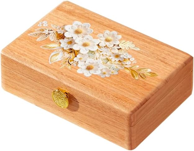 Travel Jewelry Case Small Wood Jewelry Organizer Jewelry Box for Women (Pine Wood Print C)