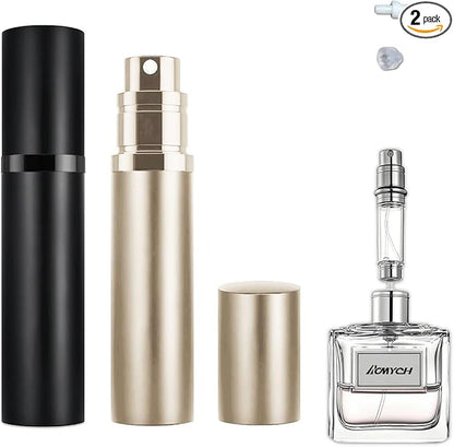 2PCS Perfume Travel Refillable Bottle, Bottom-Filling Fragrances Perfume Atomizer, Empty Mini Cologne Dispenser, Portable Sprayer Pocket Size for On the Go 5ml (Black & Champagne Gold)
