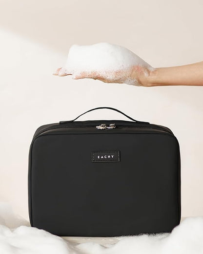 EACHY Travel Toiletry Bag with Hanging Hook, Portable Makeup Cosmetic Bags for Women, Water-Resistant Full-Size Travel Accessories (Black)