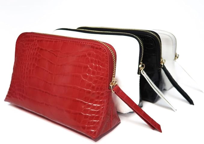 Crimson Rêve Crocodile Cosmetic Bag – Elegant Red Makeup Organizer with Vegan Premium Crocodile Texture, Travel-Ready, Spacious Design