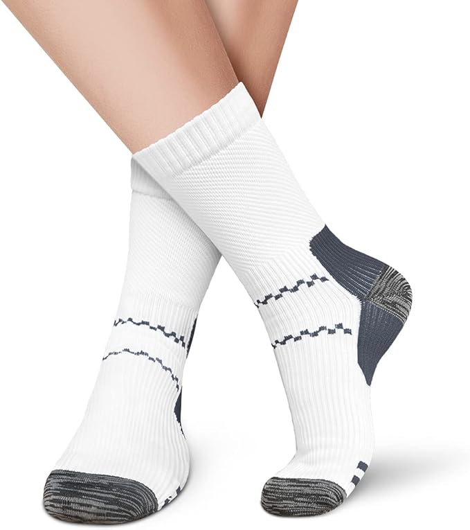 CHARMKING 6 Pairs Crew Compression Socks for Women & Men Circulation 15-20 mmHg is Best for All Day Wear Running Nurse