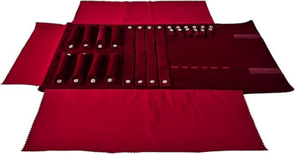 UnionPlus Velvet Jewelry Case Roll Bag for Necklace Bracelet Earrings Rings Multi-compartments, Great Jewelry Organizer for Travel, Burgundy