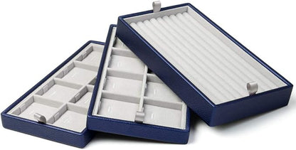 Oirlv Blue Leather Jewelry Box Handmade Travel Jewelry Organizer Storage Case Holder For Girl Lady Earring,Ring,Necklace,Pendant,Watch,Bracelet.(3 layers)