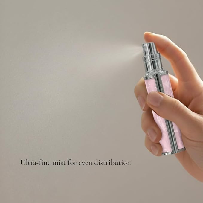 Ms Lovely Pearlescent Travel Perfume Atomizer Bottle – 5ml Refillable Mini Spray for Purse, TSA Approved Portable Fragrance Dispenser (Pink and Silver)