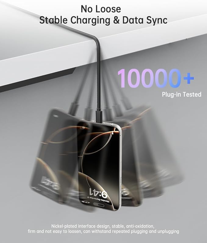 USB-C Data Cable [10FT, 2Pack, 10Gbps, 60W], Extra Long USB 3.2 Gen 2 USB A to USBC Sync Type C Fast Charging Cord for iPhone 16/15 Pro, Samsung Galaxy S24/S23/S22/S21/A14, Webcam, PS5 Controller