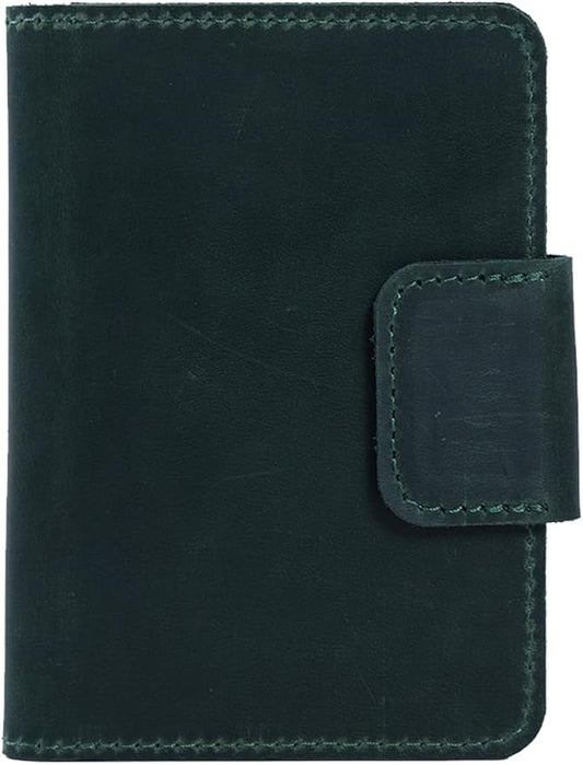 Leather Travel Passport Wallet - Passport Holder for Travel Compatible with Airtag Passports Cover with Card Slots & Note Compartment, Magnetic Closure, Genuine Leather Crazy Horse, Vintage Green