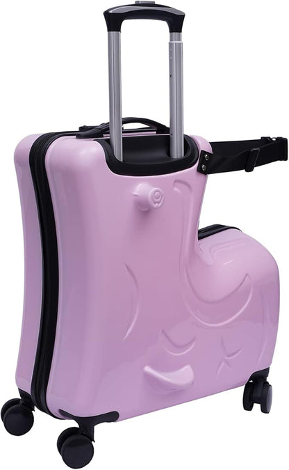20 Inch Kids Ride-On Suitcase, Horse-Shaped Children's Travel Luggage with 4 TPE Wheels & Password Lock, 66lbs Capacity Carry-On Trolley for Ages 3-6 (Pink)
