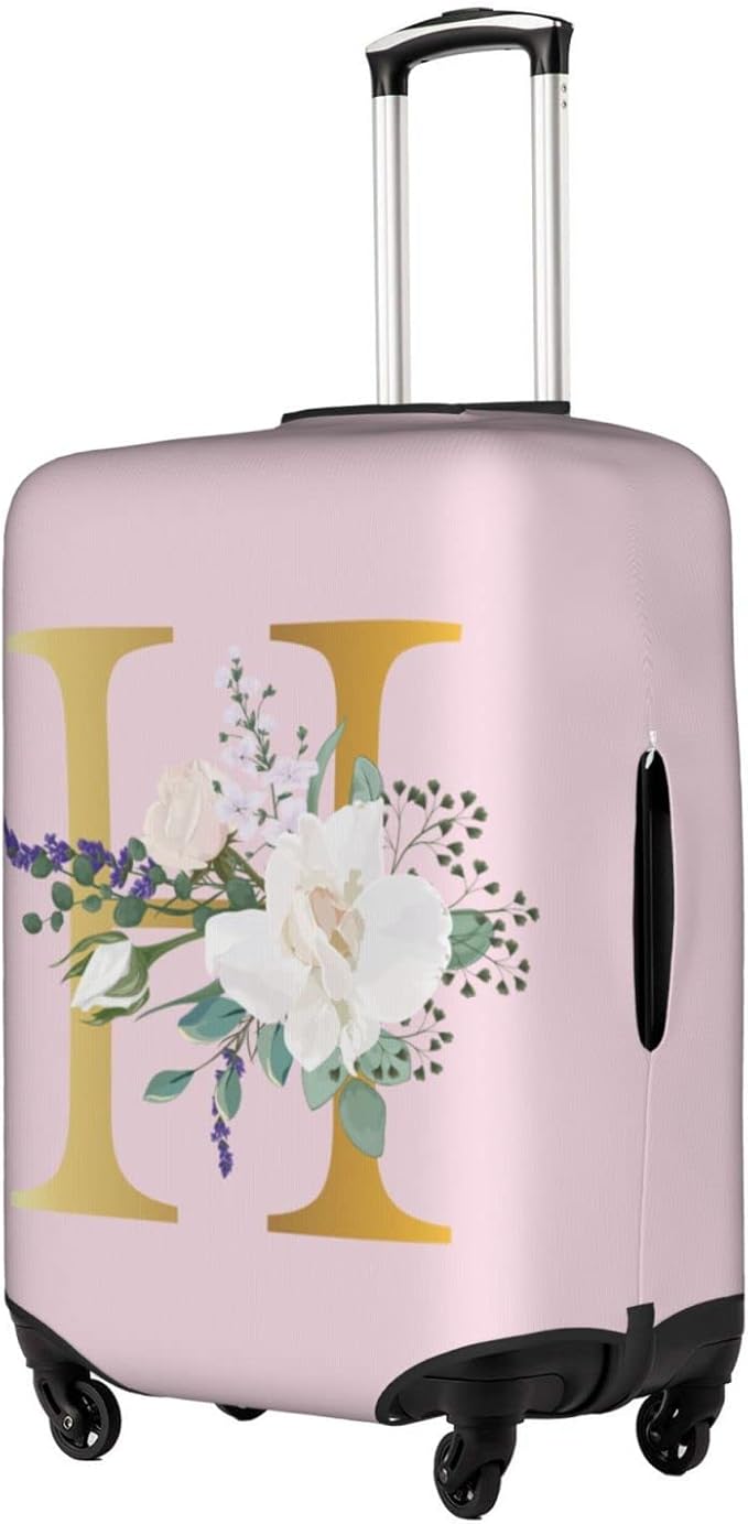 Flower Lette H Pink Luggage Cover Elastic Washable Stretch Suitcase Protector Anti-Scratch Travel Suitcase Cover for Kid and Adult L (25-28 inch suitcase)