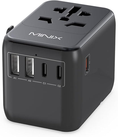 MINIX Universal Travel Adapter, International Power Plug Adapter Max 35W 3 USB C 2 USB A Ports, All-in-One Worldwide Wall Charger for USA EU UK AU up to 180+ Countries.