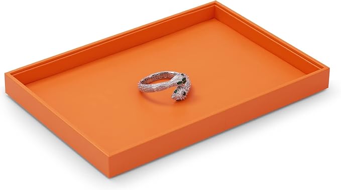 Oirlv Luxury Orange Leather Jewelry Tray Stackable Flat Jewelry Drawer Organizer Earrings Rings Bracelets Storage