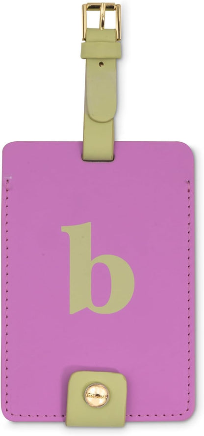 Kate Spade New York Leatherette Luggage Tag with Secure Strap, Colorful Suitcase Identifier for Travel, Monogram Bag Tag ID (B)