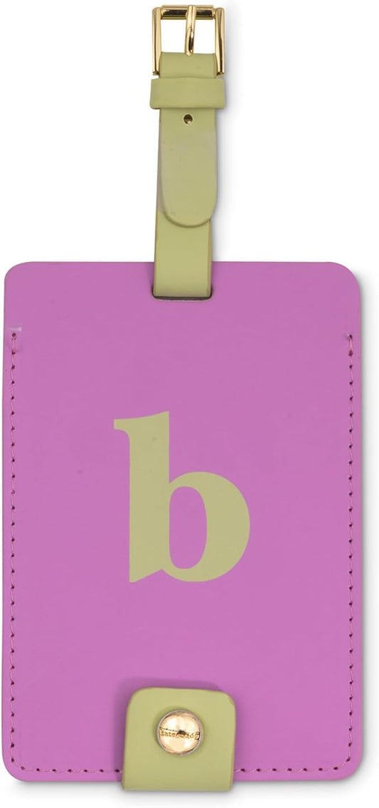 Kate Spade New York Leatherette Luggage Tag with Secure Strap, Colorful Suitcase Identifier for Travel, Monogram Bag Tag ID (B)