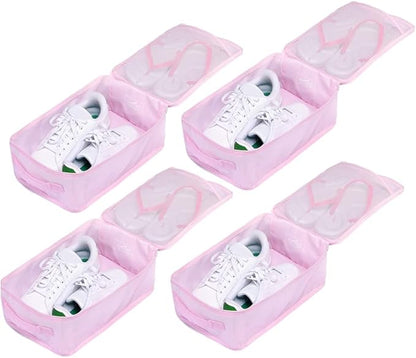 Travel Shoe Bags, Foldable Waterproof Shoe Pouches Organizer-Double Layer (4 Pink Shoe Bags)