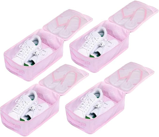 Travel Shoe Bags, Foldable Waterproof Shoe Pouches Organizer-Double Layer (4 Pink Shoe Bags)