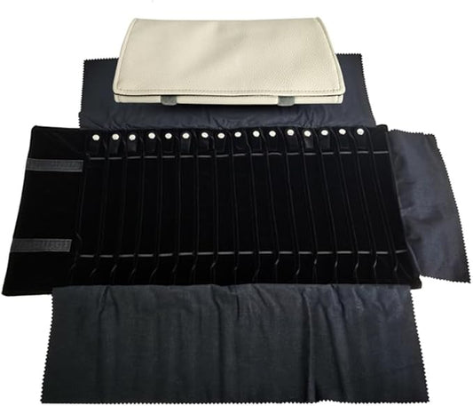 Portable Jewelry Roll Untangled Secure Necklace Travel Storage Bag Displays Holder 16 Chain (Gray PU and Black Velvet)