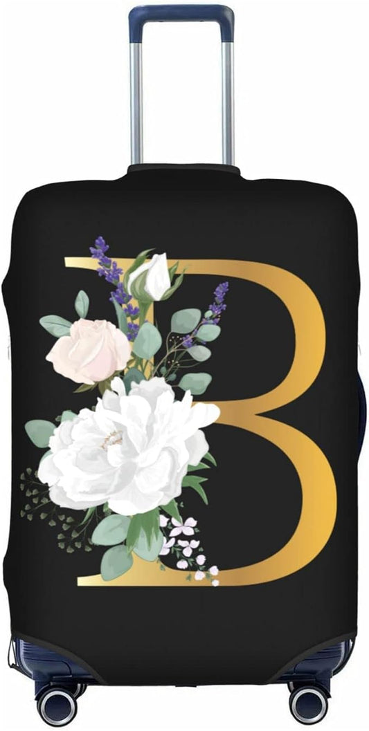 Flower Lette B Black Luggage Cover Elastic Washable Stretch Suitcase Protector Anti-Scratch Travel Suitcase Cover for Kid and Adult L (25-28 inch suitcase)