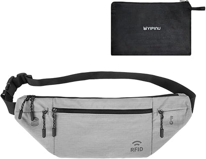 Travel Money Belt for Men and Women hidden slim passport holder - travel wallet with RFID blocking under clothes to protect Cash, Credit Cards and Documents (GRAY)
