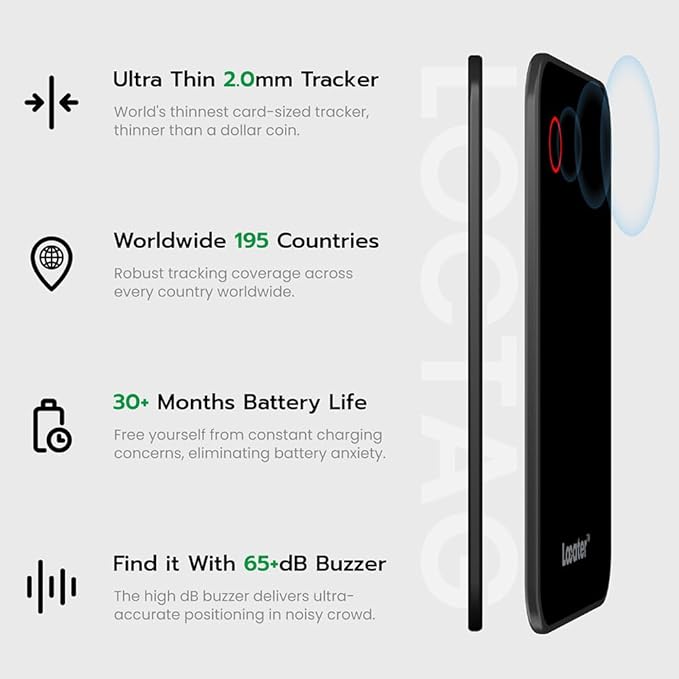 Smart Wallet Tracker Card,Thin Bluetooth Tracker, Works with Find My App,Up to 24 Months Battery Life, IP65 Waterproof,Suitable for Luggage Tags,Wallets, Backpacks,etc (iOS Only)