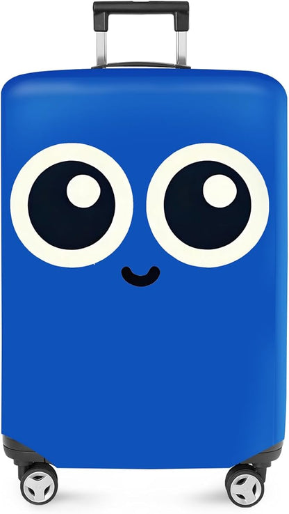 ANNA QUEEN Cute Smiley Face Luggage Cover, Blue Cartoon Suitcase Protector with Big Eyes Design, Stretchable, Washable Travel Cover for 24-26 Inch Luggage