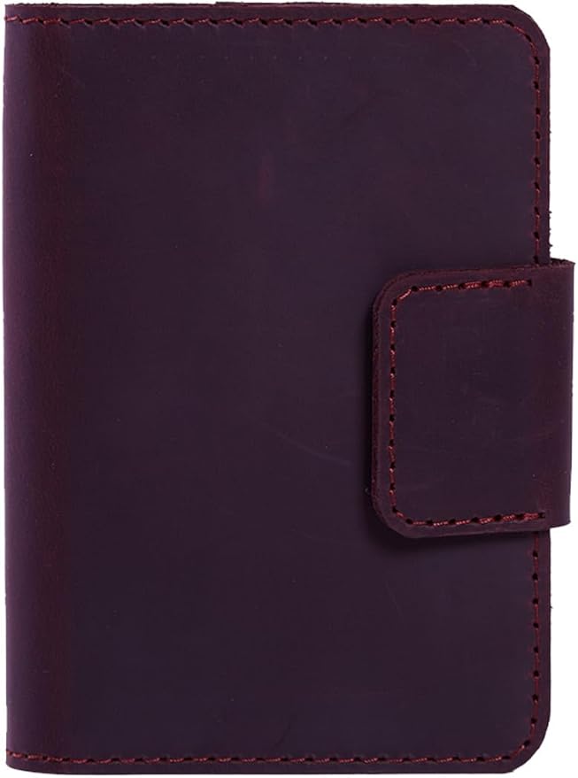 Passport Holder for Travel with AirTag - Passport Wallets Compatible with Airtag Passports Cover with Card Slots & Note Compartment, Magnetic Closure, Genuine Leather Crazy Horse, Vintage Burgundy