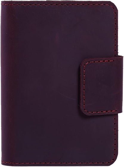 Passport Holder for Travel with AirTag - Passport Wallets Compatible with Airtag Passports Cover with Card Slots & Note Compartment, Magnetic Closure, Genuine Leather Crazy Horse, Vintage Burgundy