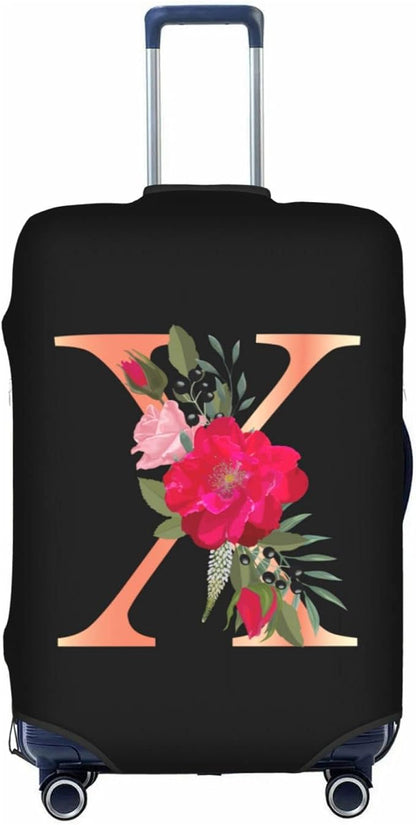 Floral Letter X Travel Luggage Cover Spandex Suitcase Protector Elastic Washable Stretch Suitcase Cover,Size L(Fit 25-28inch Suitcase)