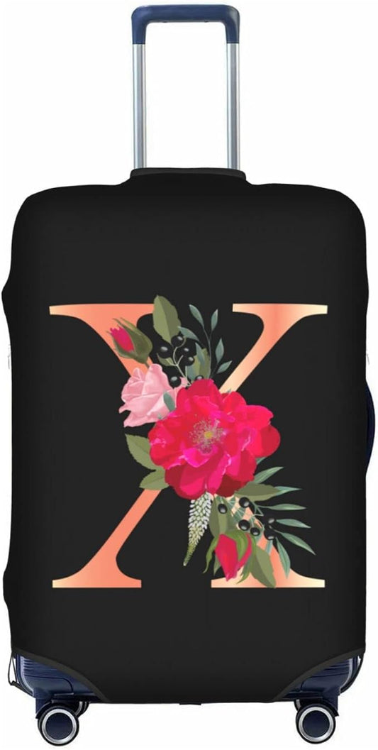 Floral Letter X Travel Luggage Cover Spandex Suitcase Protector Elastic Washable Stretch Suitcase Cover,Size L(Fit 25-28inch Suitcase)