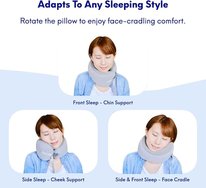 C CUSHION LAB Travel Pillow, Award-Winning Patented Ergonomic Design for Chin & Neck Support Memory Foam Neck Pillow, Compact Airplane Pillow for Traveling, Flight, Car (Gray, Medium)