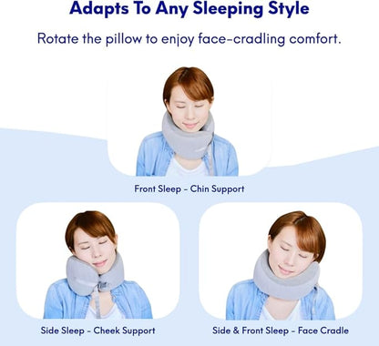 C CUSHION LAB Travel Pillow, Award-Winning Patented Ergonomic Design for Chin & Neck Support Memory Foam Neck Pillow, Compact Airplane Pillow for Traveling, Flight, Car (Gray, Medium)