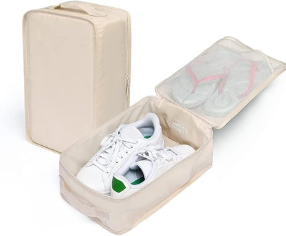 Travel Shoe Bags, Foldable Waterproof Shoe Pouches Organizer-Double Layer (2+2 Cream Shoe Bags)