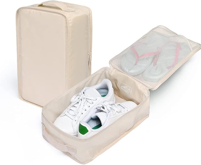 Travel Shoe Bags, Foldable Waterproof Shoe Pouches Organizer-Double Layer (6 Cream Shoe Bags)