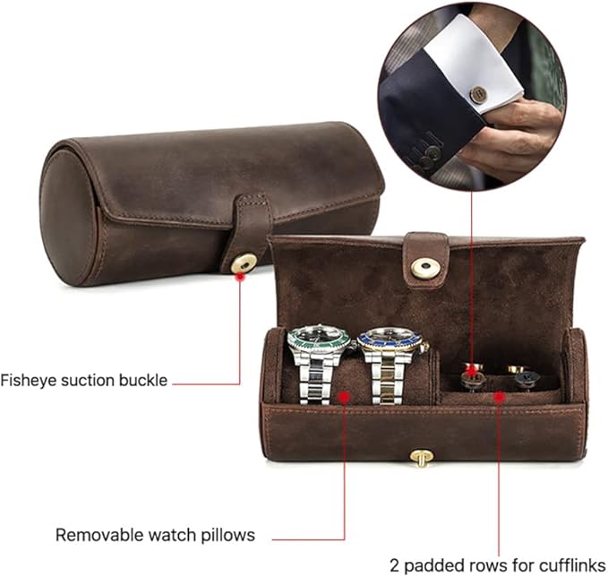 CONTACTS Genuine Leather Watch Case Cufflink Box with Pad Tie Case Travel Multifunction Jewelry Accessories Organizer Storage Roll