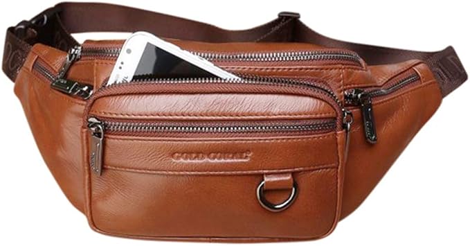 Leather Fanny Pack Mens Genuine Leather Waist Bag Sport Travel Hiking