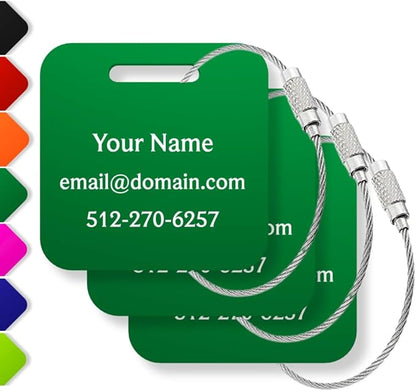 Custom Luggage Tags (3 or 6 Pack) - Personalized Unique Suitcase & Backpack Travel, Durable, Waterproof & Heavy Duty (Dark Green)