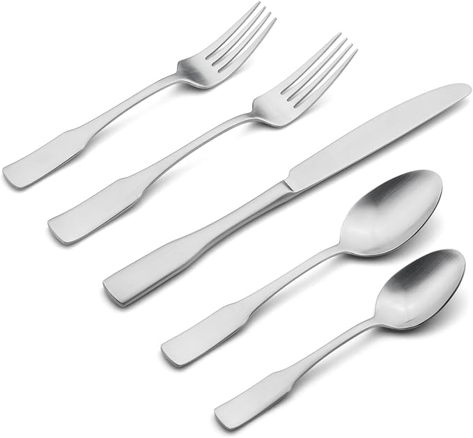 Alata Kate Satin 40-Piece Silverware Set,Service for 8,Stainless Steel Flatware Set,Matte Satin Polished Cutlery Set,Dishwasher Safe