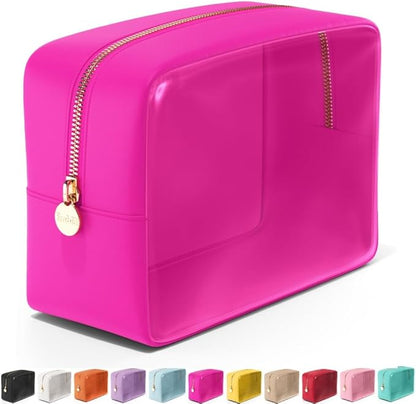 Embla Clear Cosmetic Bag Makeup Case, Clear Zipper Make Up Pouch and Toiletry Travel Tote, Cute Skincare Pouches for Women Girls, Preppy Purse Cosmetic Organizer, Large Makeup Bags, Fuchsia