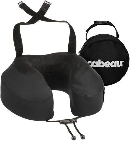 Cabeau Airplane Travel Pillow for Long Flights - Evolution S3 - Supportive Memory Foam with Seat Straps to Secure Your Head and Neck and Provides 360° Support (Jet Black)