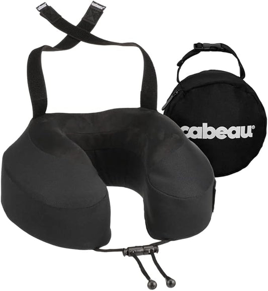 Cabeau Airplane Travel Pillow for Long Flights - Evolution S3 - Supportive Memory Foam with Seat Straps to Secure Your Head and Neck and Provides 360° Support (Jet Black)