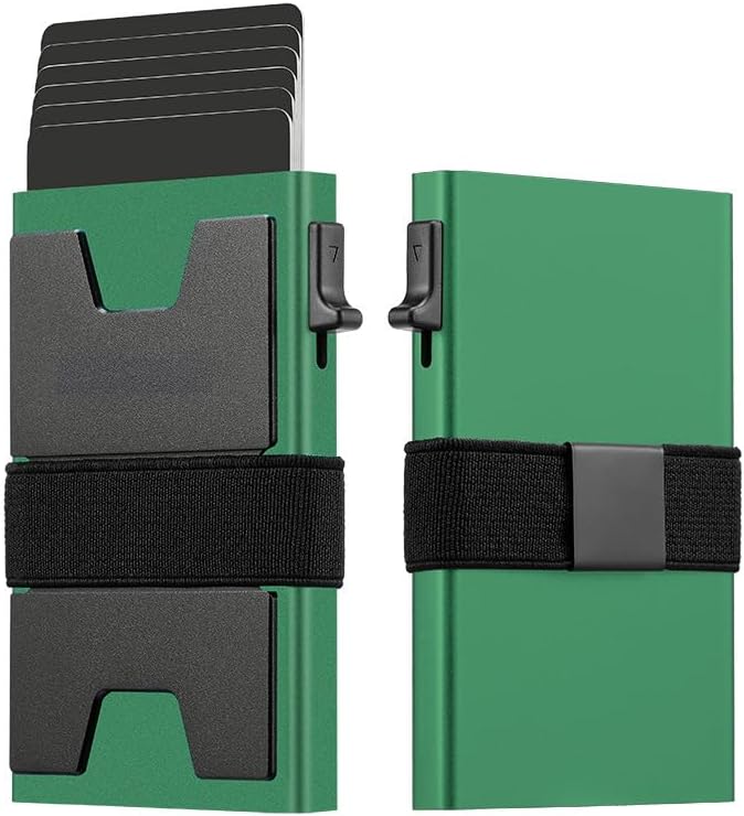 Jenoss Smart Pop Up Wallet for Men: Aluminum Card Holder Wallet, Slide Pop Up Case, Slim Metal RFID Blocking Credit Card Holder, Minimalist Compact 12+ Cards Slot Organizers ID Money Clip (Green)