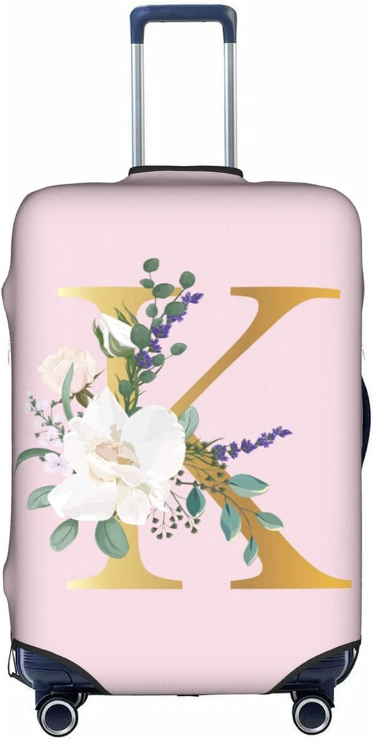 Flower Lette K Pink Luggage Cover Elastic Washable Stretch Suitcase Protector Anti-Scratch Travel Suitcase Cover for Kid and Adult M (22-24 inch suitcase)