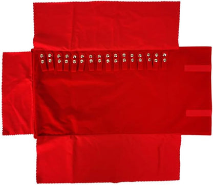 Premium Jewelry Roll Organizer for 16 Necklaces 55cm x 29cm Metal Snap & Velcro Closure - Ideal for Travel and Storage (Red)