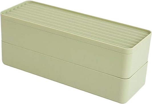 Cable Tidy Box Dual Layer Cord Organizer 14 Compartment Storage with Lid Dustproof Dampproof Stackable Charging Organizer