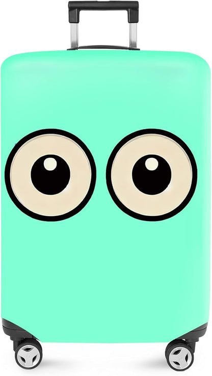 ANNA QUEEN Funny Cartoon Eyes Luggage Cover, Mint Suitcase Protector with Cute Big Eyes Design, Travel Suitcase Cover for 32-34 Inch Luggage, Stretchable & Washable Spandex Travel Accessories