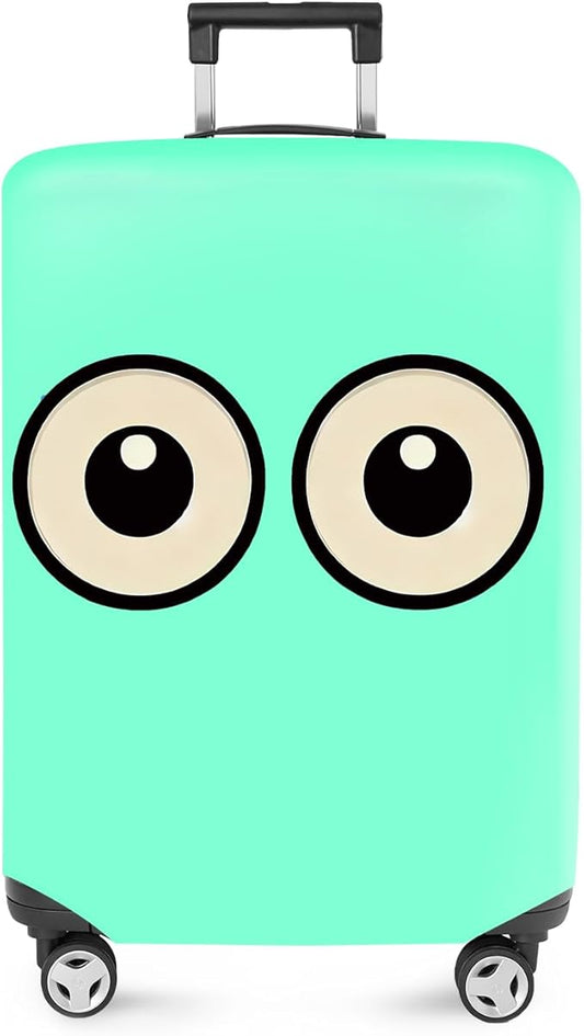 ANNA QUEEN Funny Cartoon Eyes Luggage Cover, Mint Suitcase Protector with Cute Big Eyes Design, Travel Suitcase Cover for 32-34 Inch Luggage, Stretchable & Washable Spandex Travel Accessories