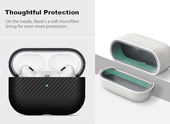 Leather Case - for AirPods Pro 3 Case Cover - Selected Skin-Friendly Leather, with Carbon Fibre Texture, Handmade Drop Protective Hard Cover for AirPods Pro 3rd Generation Earbuds - Black