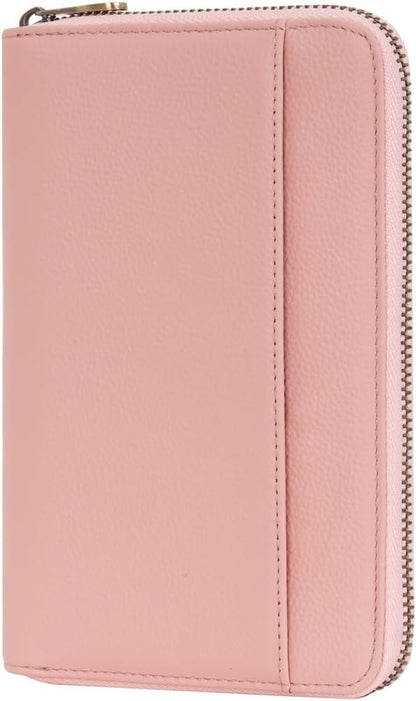 WASON Leather Zipper Travel Passport Wallet Holder RFID Blocking Cover, Passport case Pocket Slot for Card, Cash, ID, Boarding Pass and Ticket for Men, Women and Family Trips (Pink)