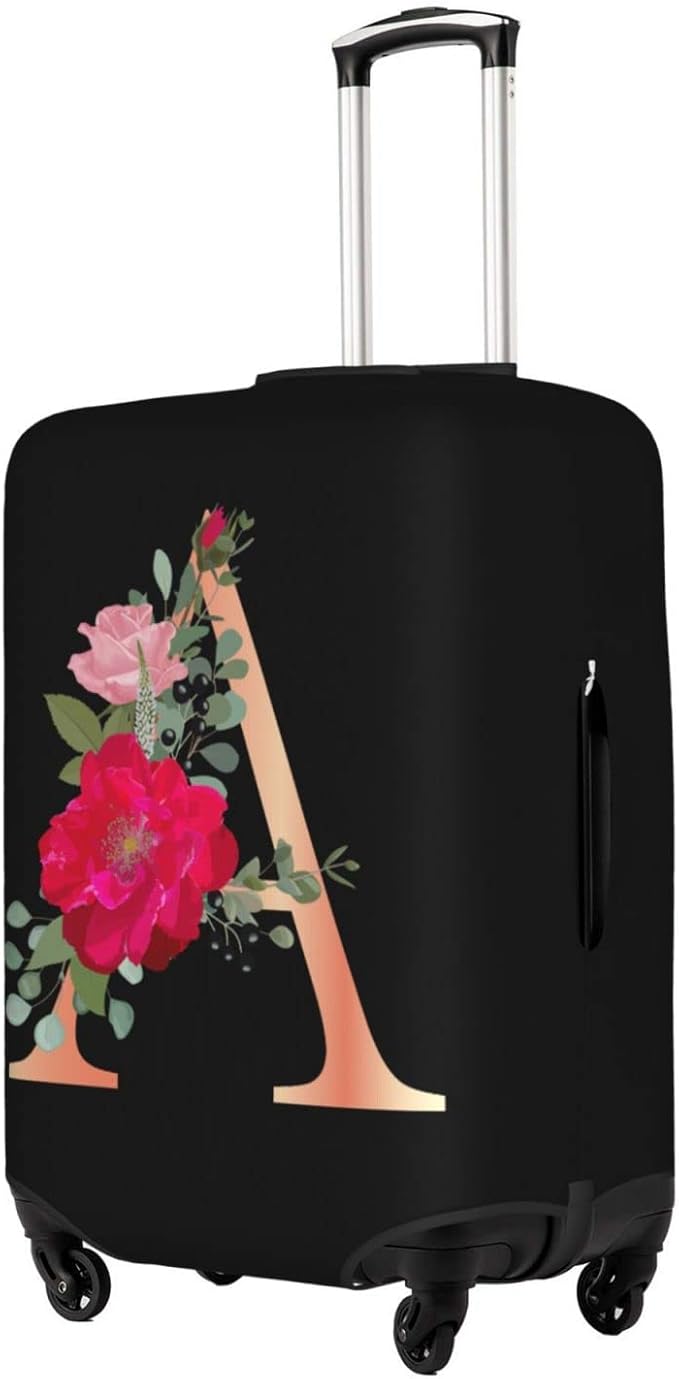 Floral Letter A Travel Luggage Cover Spandex Suitcase Protector Elastic Washable Stretch Suitcase Cover,Size S(Fit 18-21inch Suitcase)