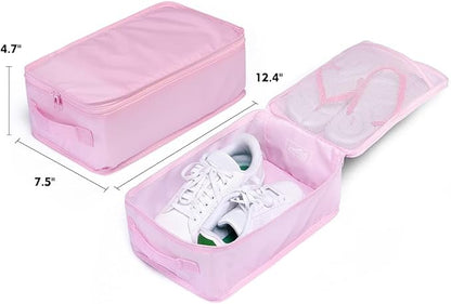 Travel Shoe Bags, Foldable Waterproof Shoe Pouches Organizer-Double Layer (8 Pink Shoe Bags)
