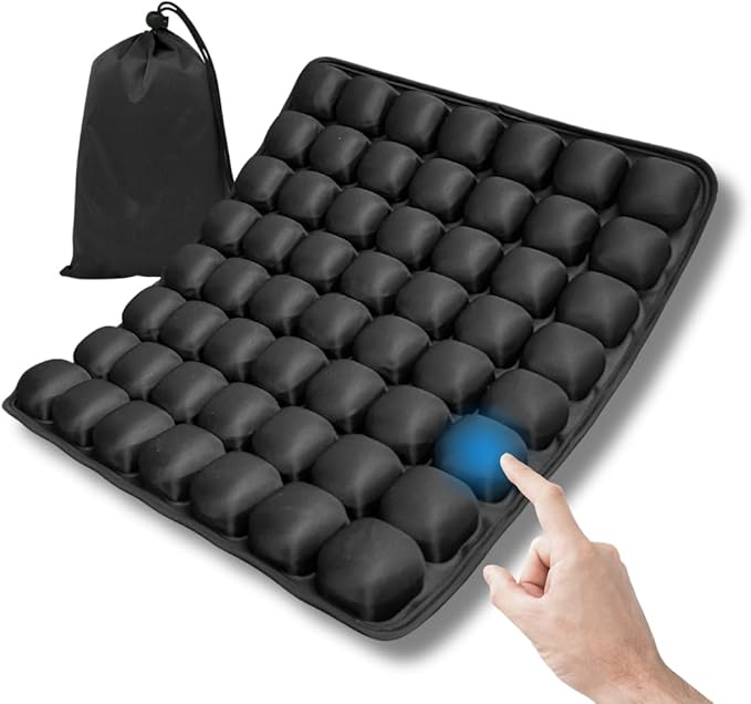 Travel Cushion – Airplane Seat Cushion for Air Travel | Inflatable Seat Cushion 56 Cells for Long Flights, Car, Office & Wheelchair | Lightweight, Ergonomic Pain Relief & Tailbone Support